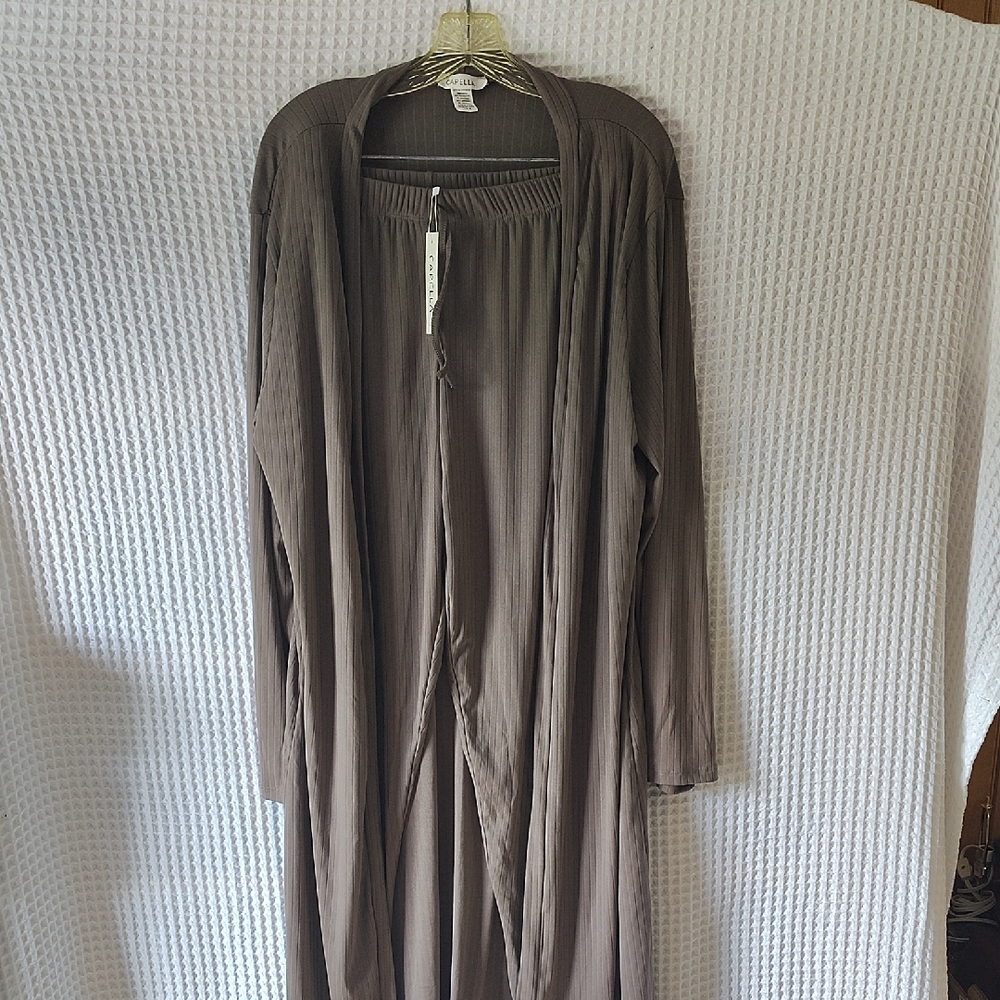 Capella Sleep Set Brown Full Length Kimono Robe And Sleep Pants 3X NWT